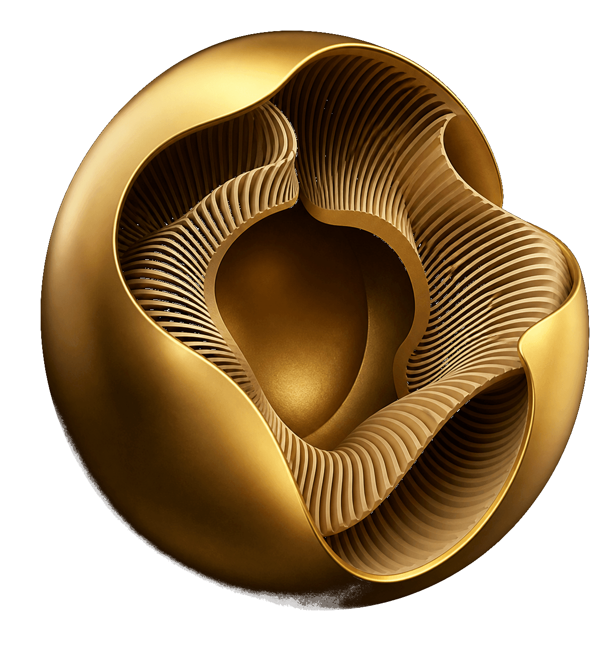 Abstract gold engineered sphere representing layered software architecture